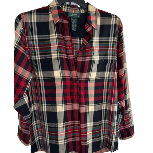 Lauren Ralph Lauren Plaid Wool Button Down Shirt Large - Picture 1 of 6